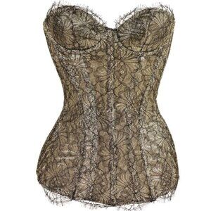 NWT Agent Provocateur Shina Fione Corset Black Lace Metallic Gold Lingerie AP 3